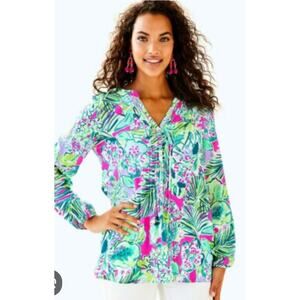 4170) Lily Pullitzer Tropical Harbor Island Rayon Tunic Top Size Medium